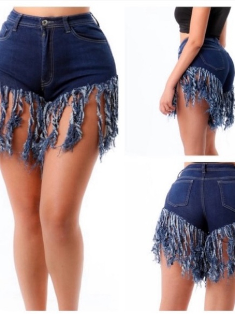 Frayed Hem Dark Blue Denim Women’s Shorts
